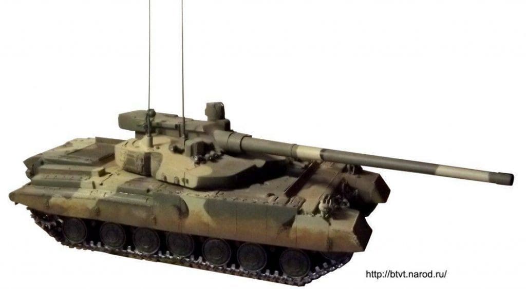 Modelo a escala del proyecto Buntar. Se van apreciando los detalles que delinearían al futuro Armata. Imagen: btvt.narod.ru